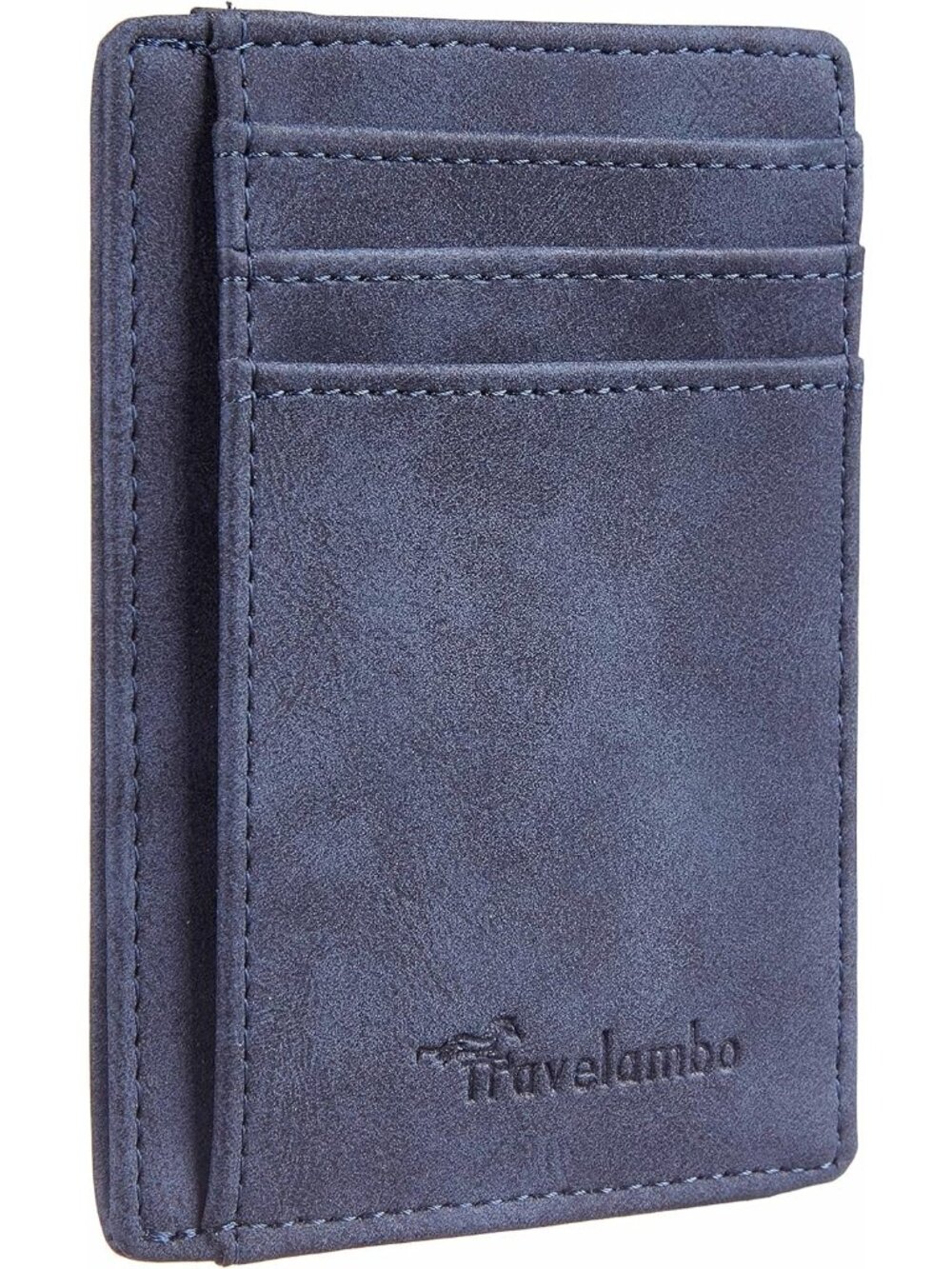 Men's Deep Blue Slim Wallet Front Pocket Minimalist Leather RFID Blocking
